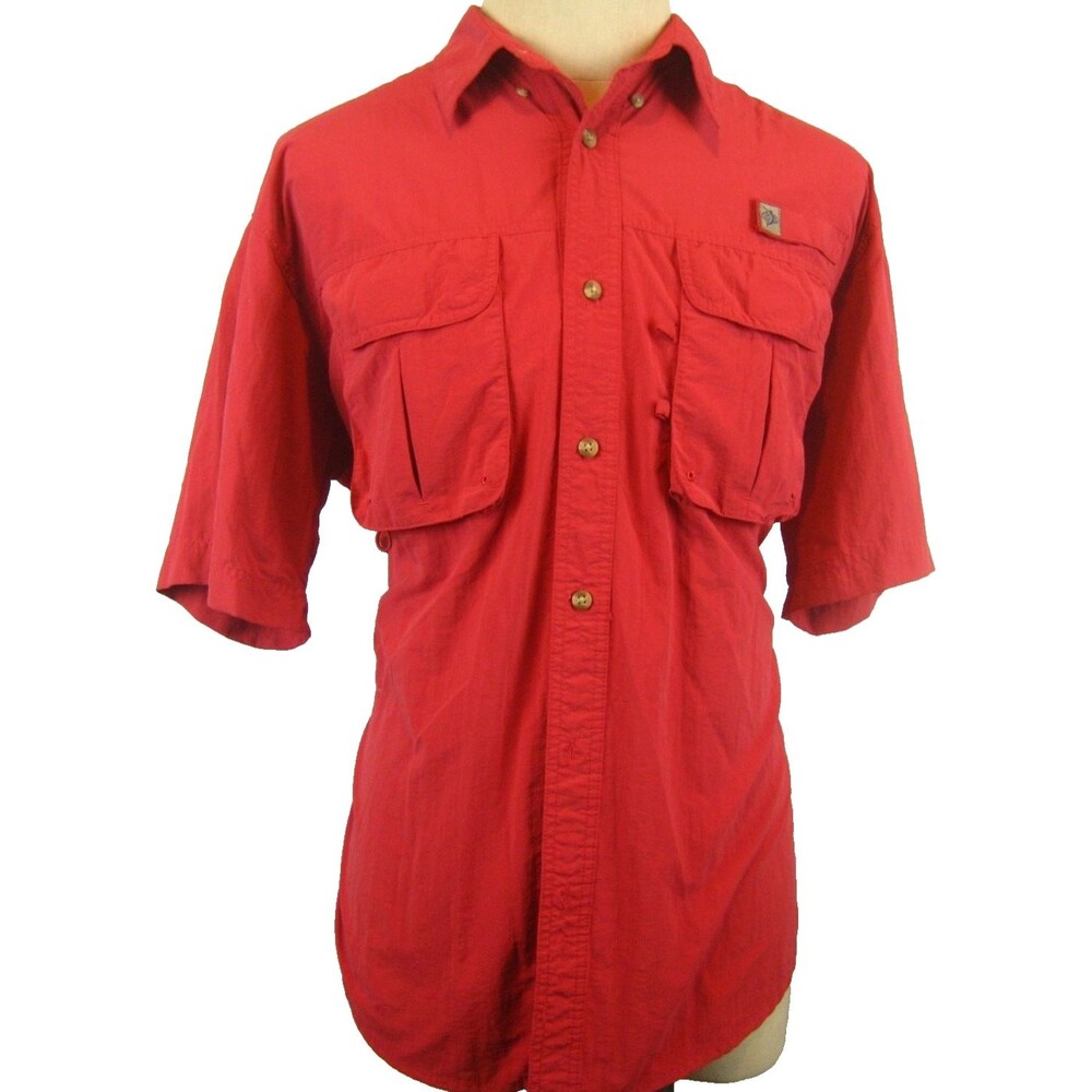 Mens Reel Legends Nylon Rust Red Vented SS Fishing Outdoors Casual Shirt sz L